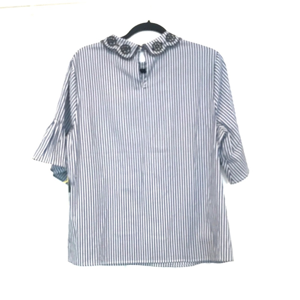 NWT CECE Blue Striped Blouse Short Sleeve Top L - Picture 5 of 5